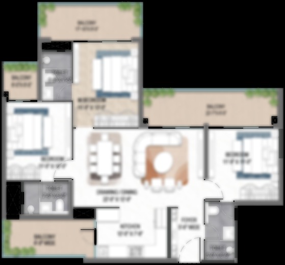 Floor Plan 3 BHK - 1910 Sq.ft